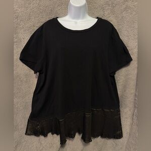 Lord & Taylor Top Womens 2X Black Short Sleeve Metallic Gold Trim Blouse Cotton
